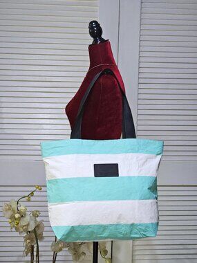 Aloha Collection Women's Aqua White Striped Splash-Proof Tote Bag Sz L 2559